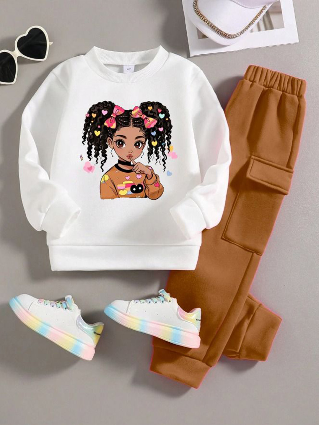 AVOVU Girls Printed Round Neck Sweatshirt With Jogger