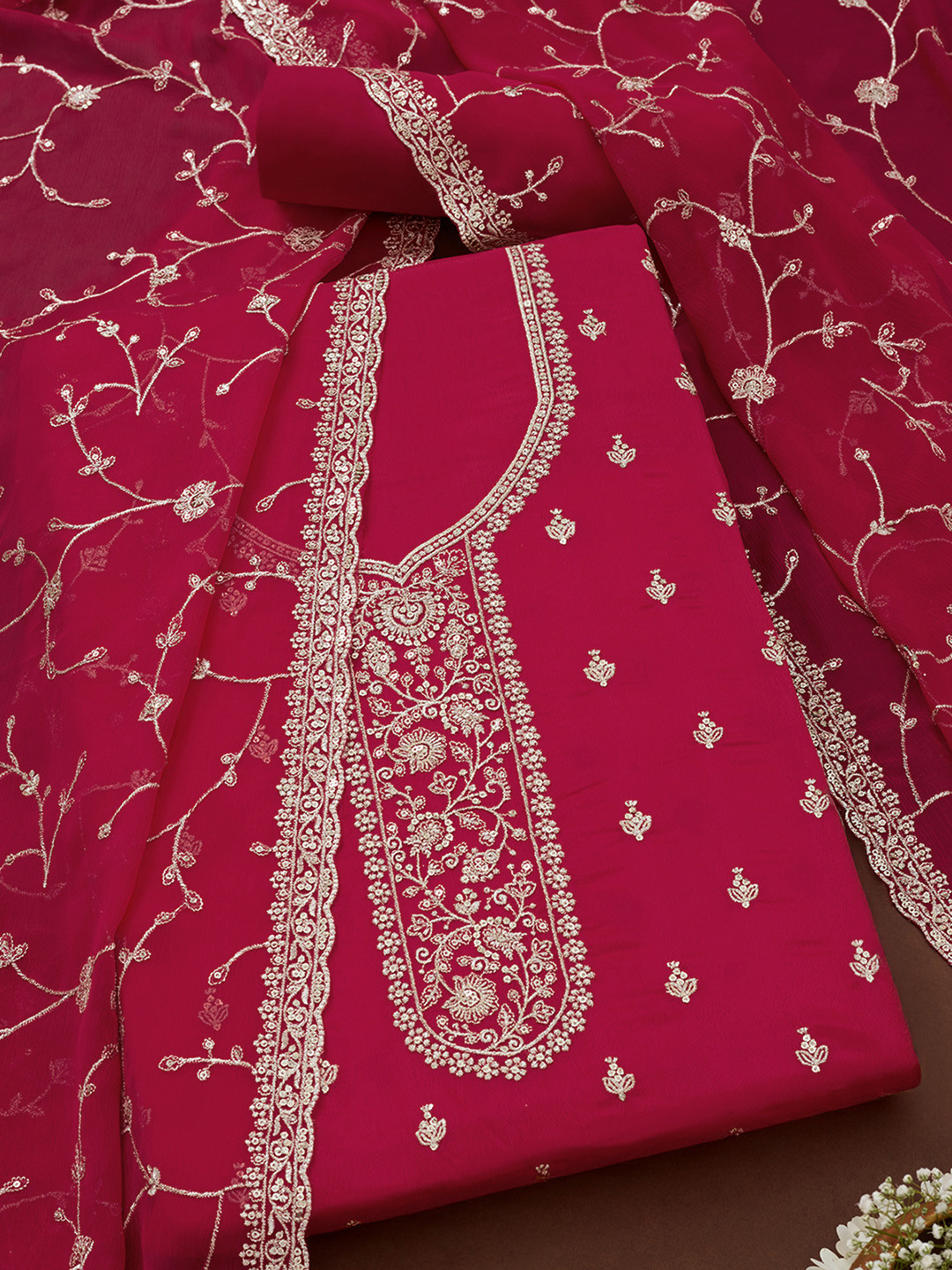 Soch Floral Embroidered Chinon Unstitched Dress Material