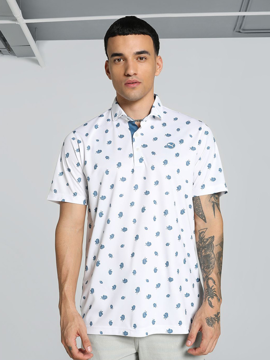 Puma Pure Love Birdies Men Printed Polo Collar Short Sleeve Golf T-Shirt