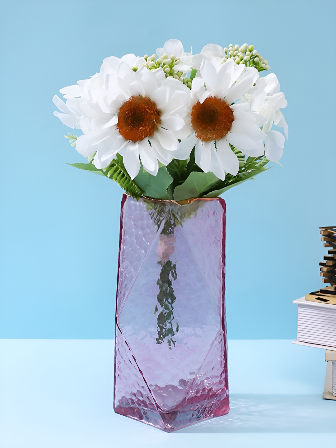 TAYHAA White & Green 2 Pieces Gerbera Artificial Flower