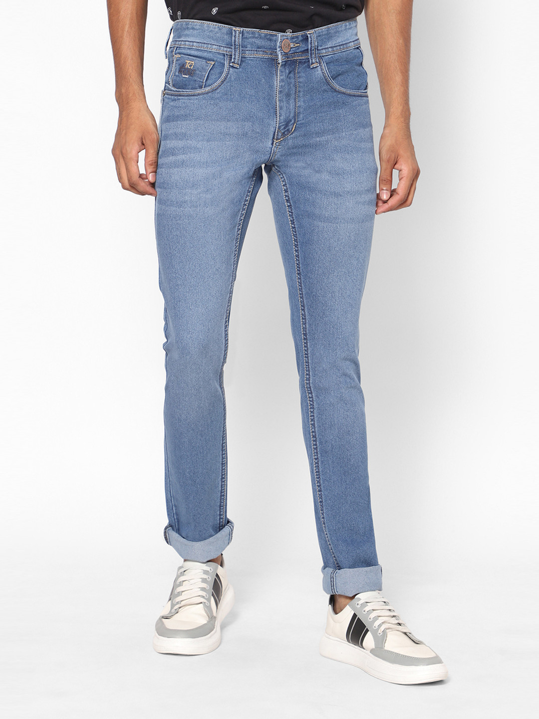 TCI Men Whiskers and Chevrons Mid-Rise Regular Fit Light Fade Cotton Jeans