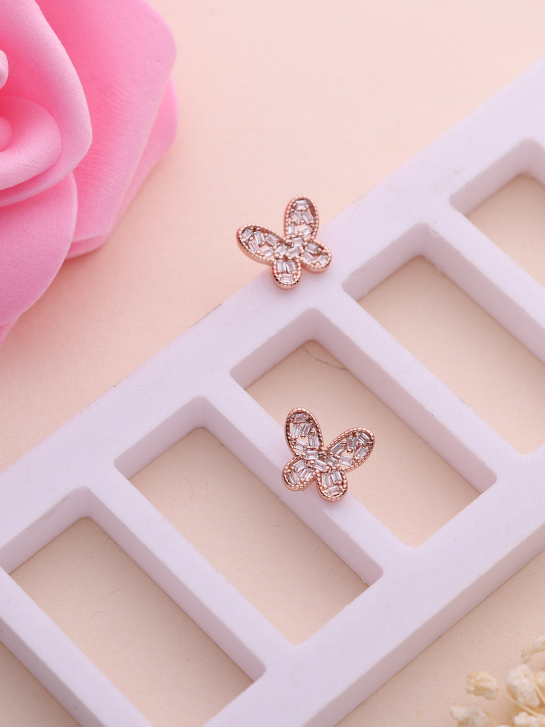 LIORA 925 Silver Jewellery Sterling Silver Rosegold Plated Butterfly Shaped Studs