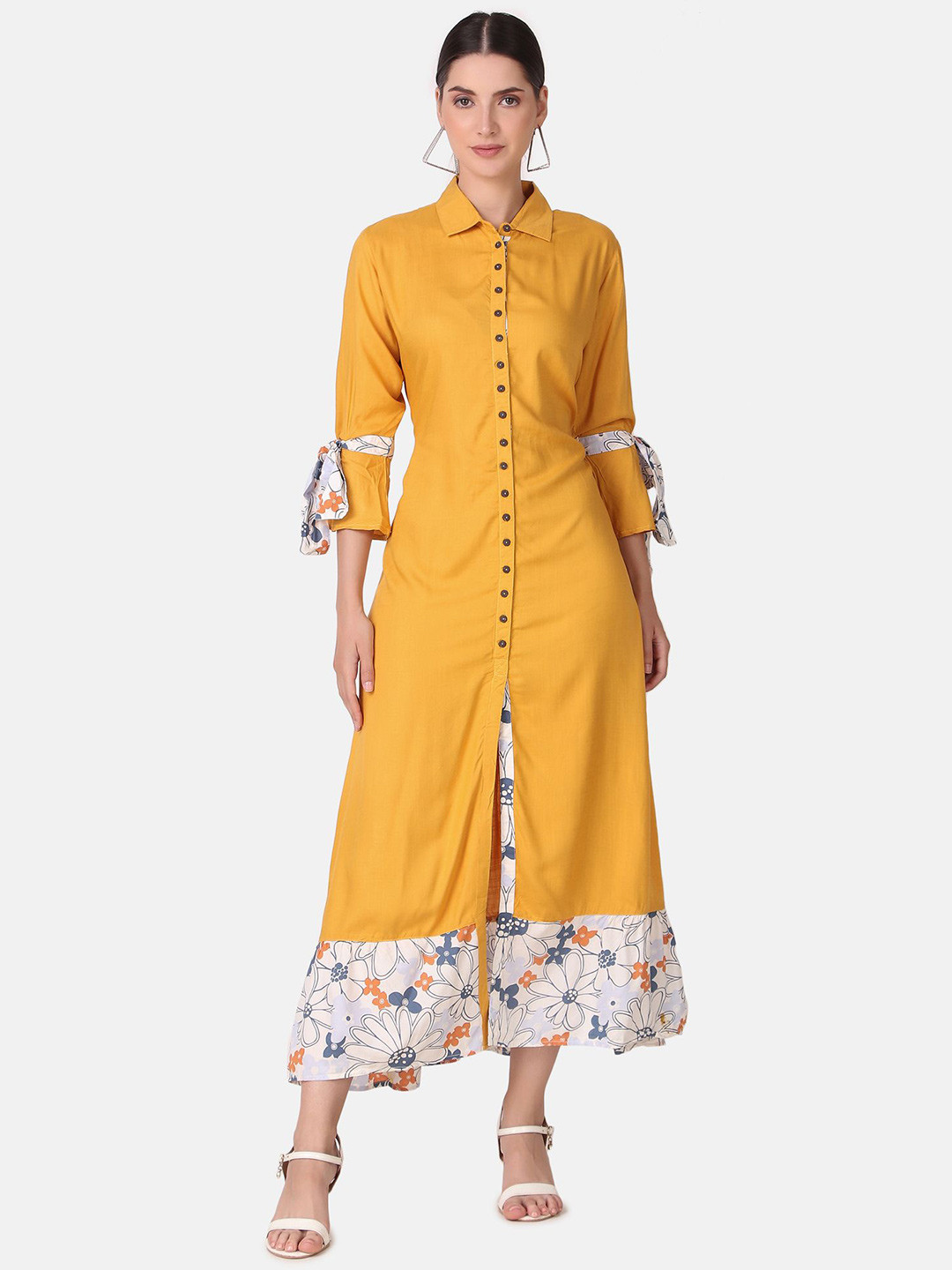 Pose india Cotton Shirt Collar Slits Midi Dress