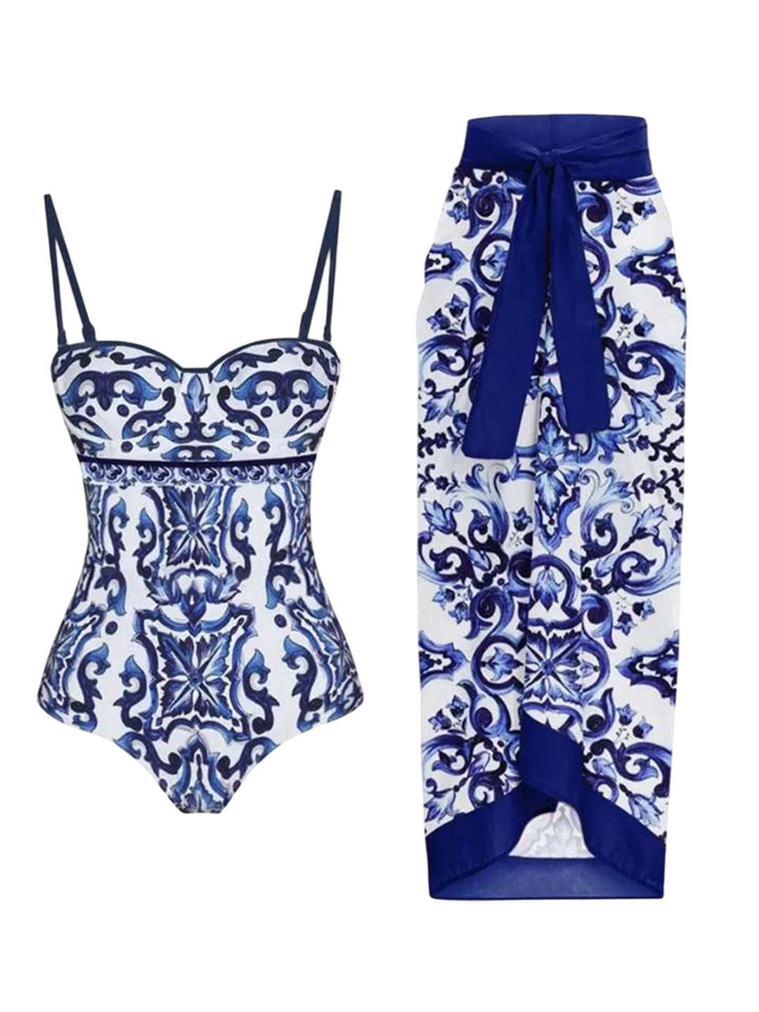 Miss Mosa By Akanksha  Blue Gessy swimsuit with sarong