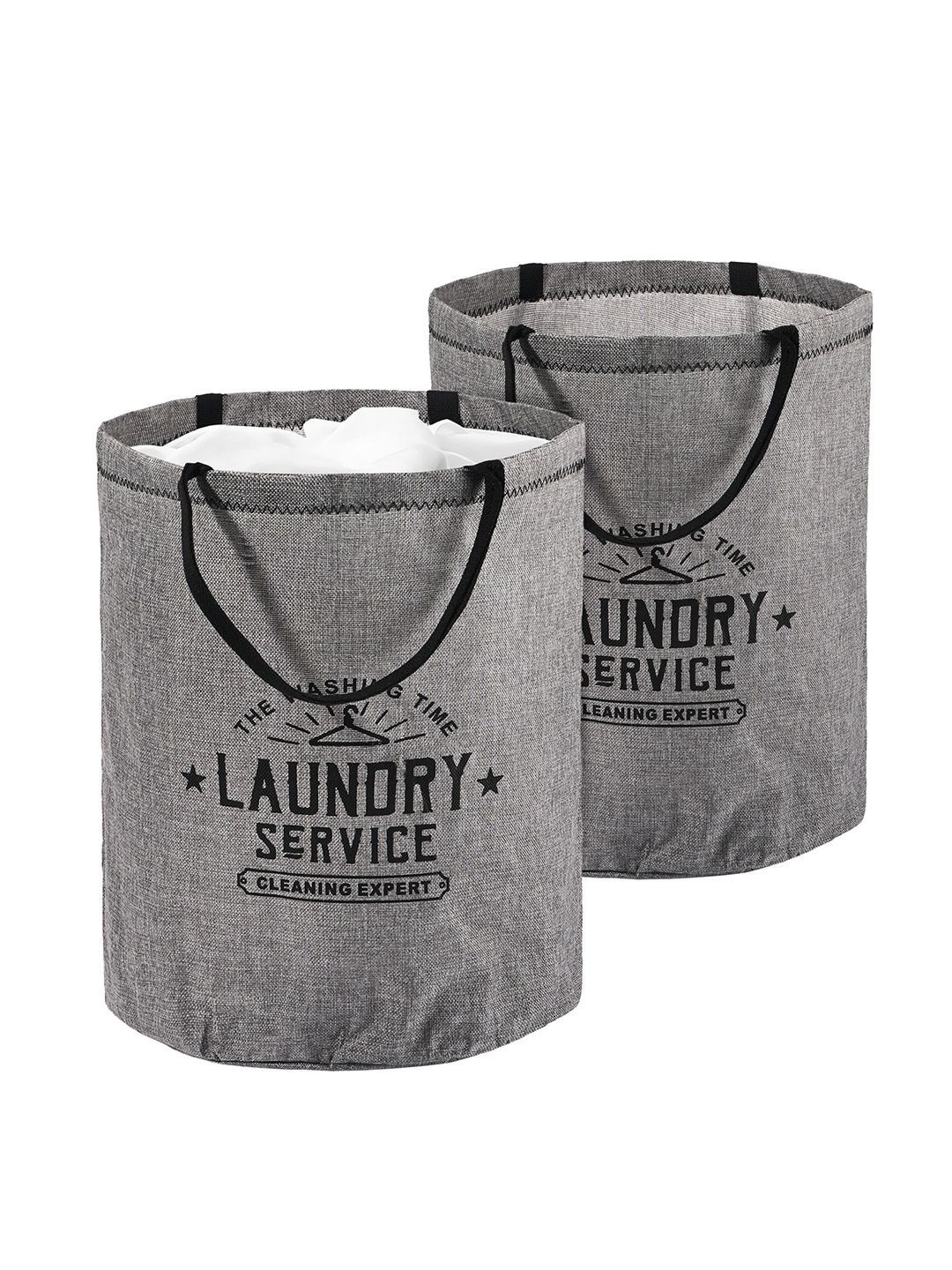Kuber Industries Grey & Black Pack of 2 Printed Foldable Cloth Baskets With Handle