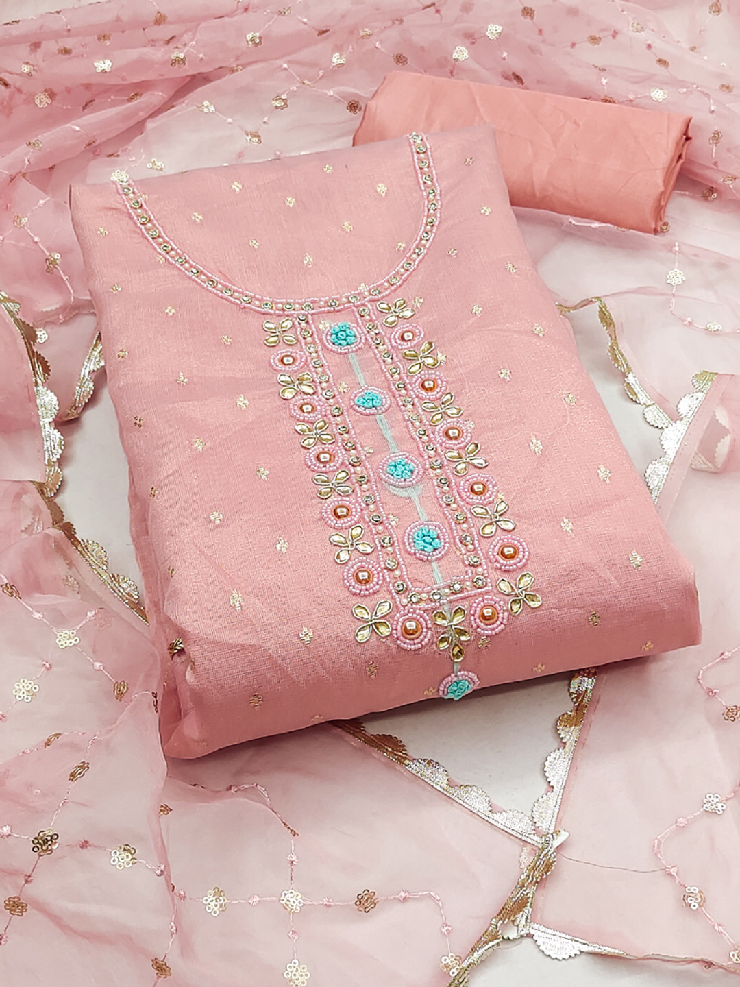 ASISA Woven Design Stones & Bead Organza Unstitched Dress Material