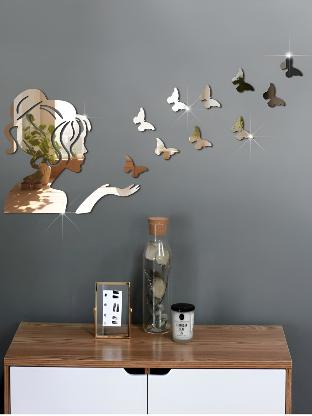 VAH Kya Bat Hai !! Silver-Toned 13 Pieces Butterfly Acrylic Mirror Wall Stickers