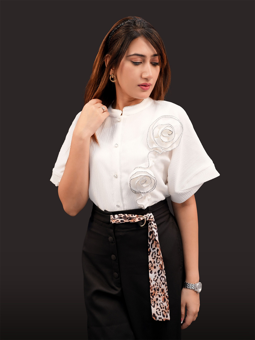 BELLO DONA CLOTHING Mandarin Collar Kimono Sleeve Shirt Style Top