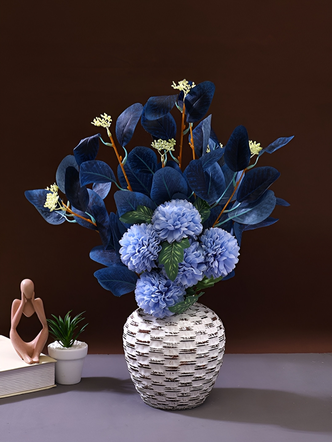 TAYHAA Blue & Green 2 Pieces Hydrangea Artificial Flower