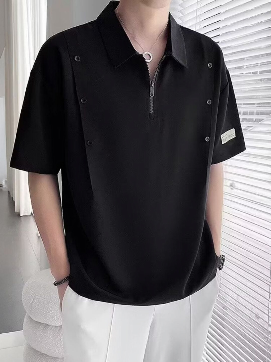 StyleCast Men Solid Polo Collar Cotton Boxy T-shirt