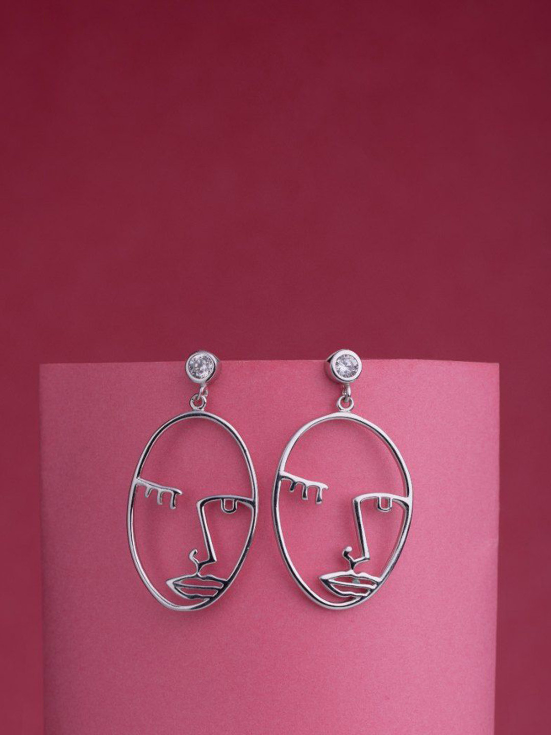 LIORA 925 Silver Jewellery Sterling Silver Rhodium Plated Dangle Face Earrings