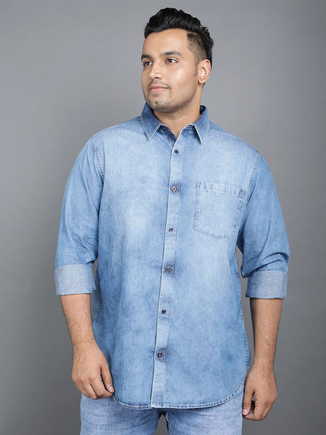 NEON CHILLIE Mens Denim Indigo Cloud Washed Full Sleeve Shirt