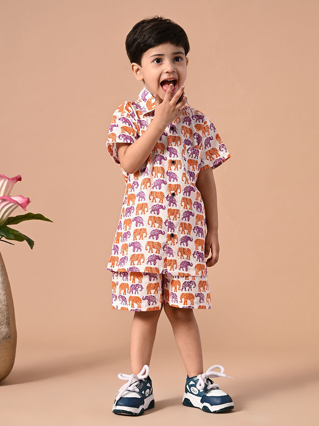 MoMaa Boys Printed Pure Cotton Shirt With Shorts