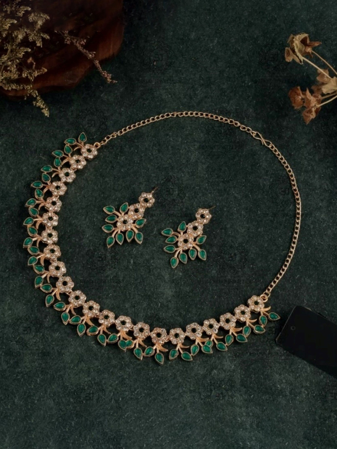 TANLOOMS Rose Gold-Plated Artificial Stones Studded Jewellery Set
