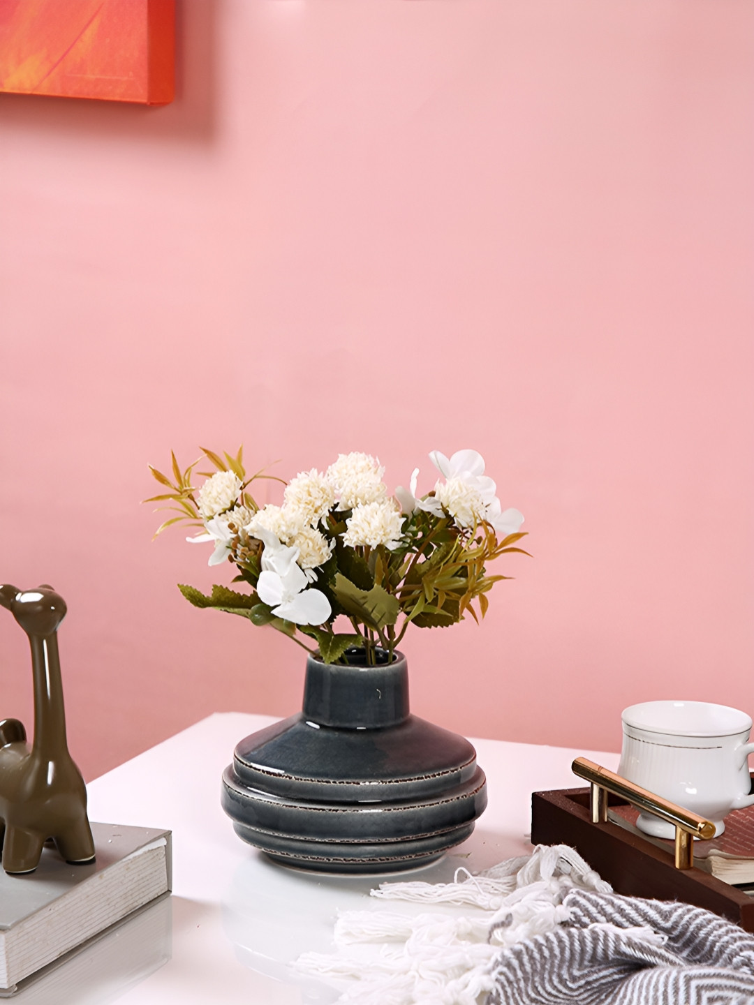 Myntra Elegant Homes Grey Burmese Designed Ceramic Vase