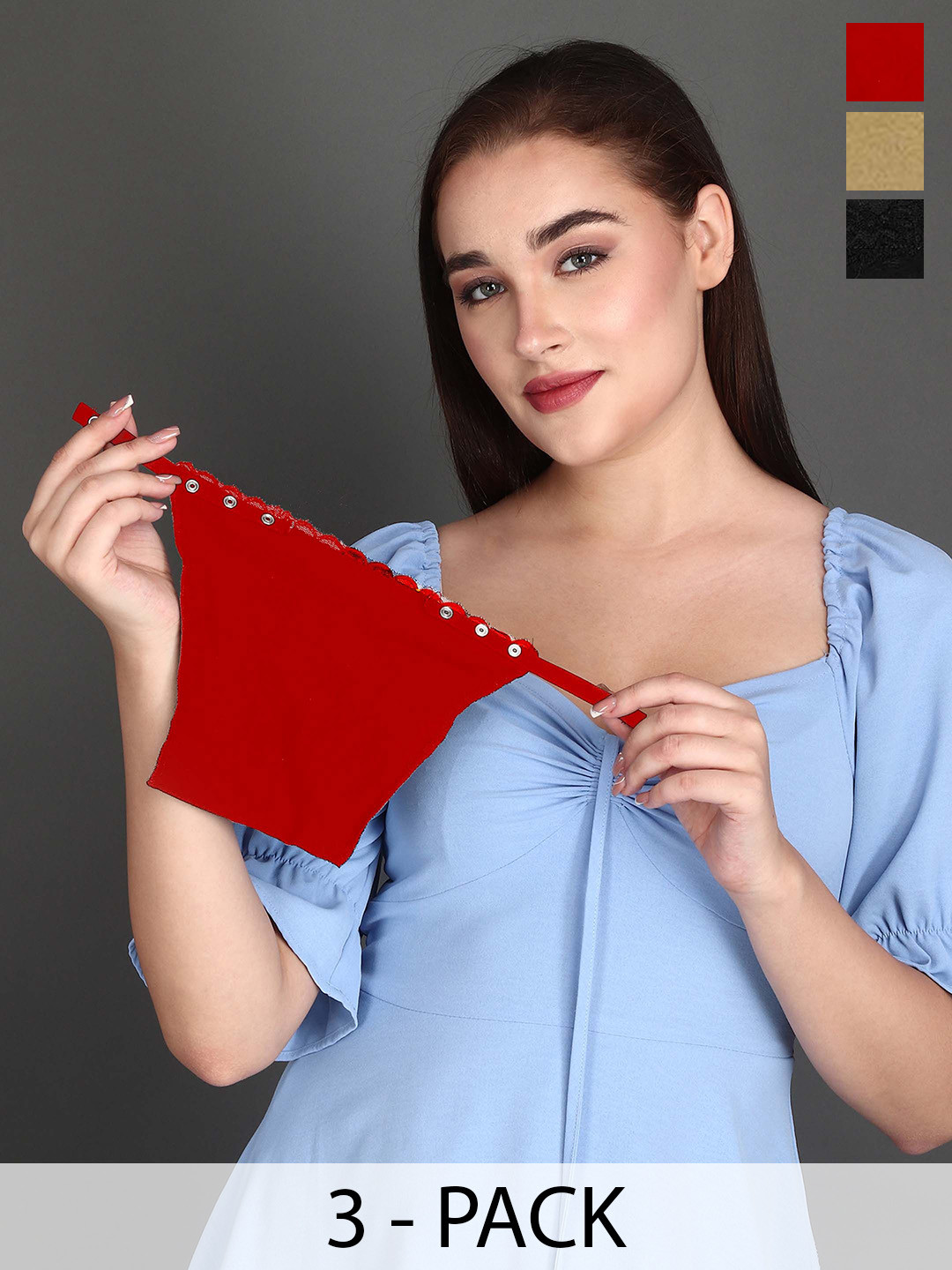 SHOPPY VILLA Women Pack Of 3 Mock Cleavage Cover Camisoles