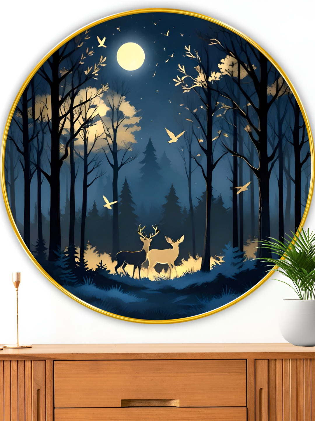 Myntra Elegant Homes Navy Blue & White Couple Deer Birds and Animals Wooden Wall Art