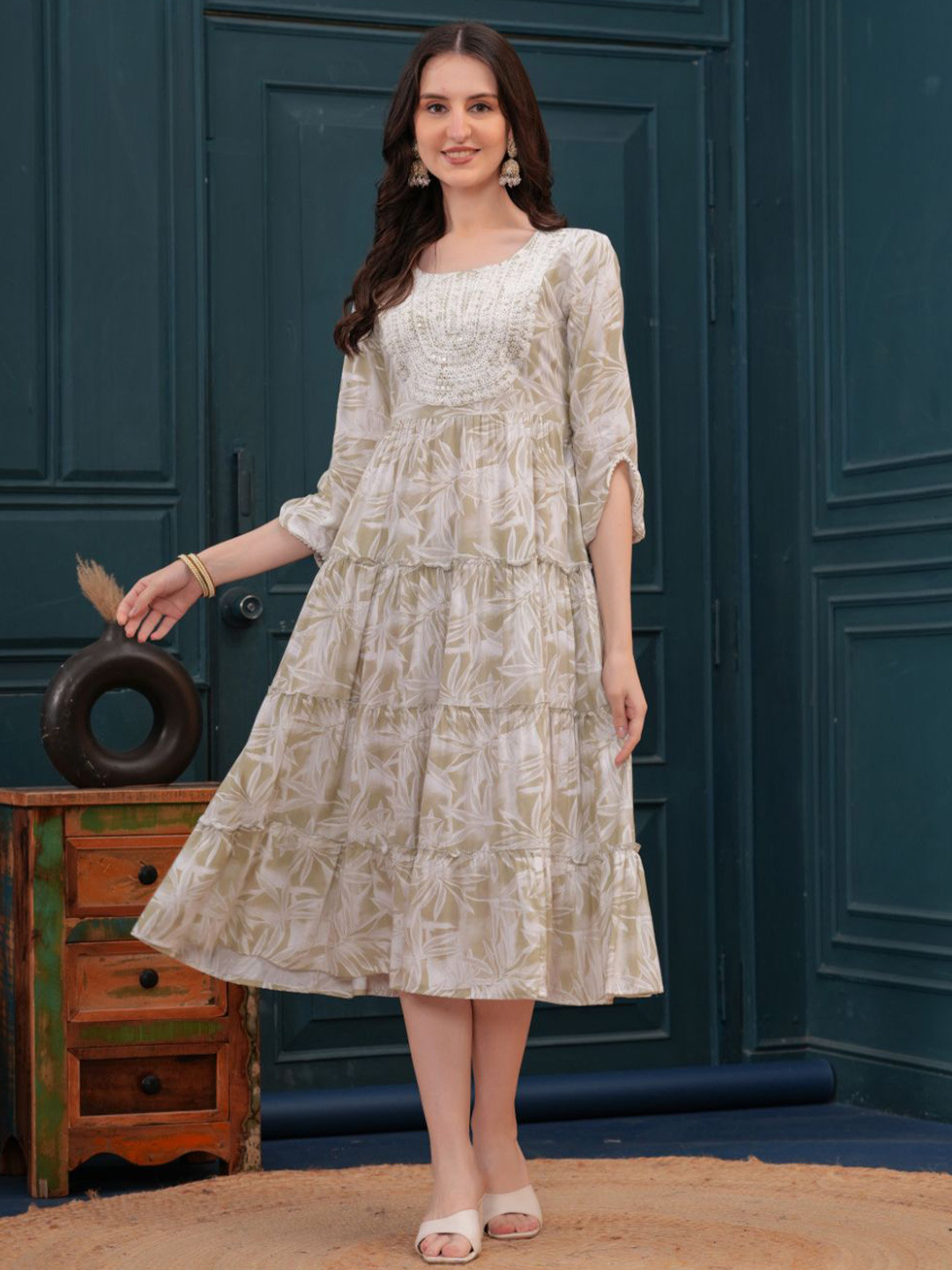 JC4U Floral Formal Fit & Flare Midi Dress