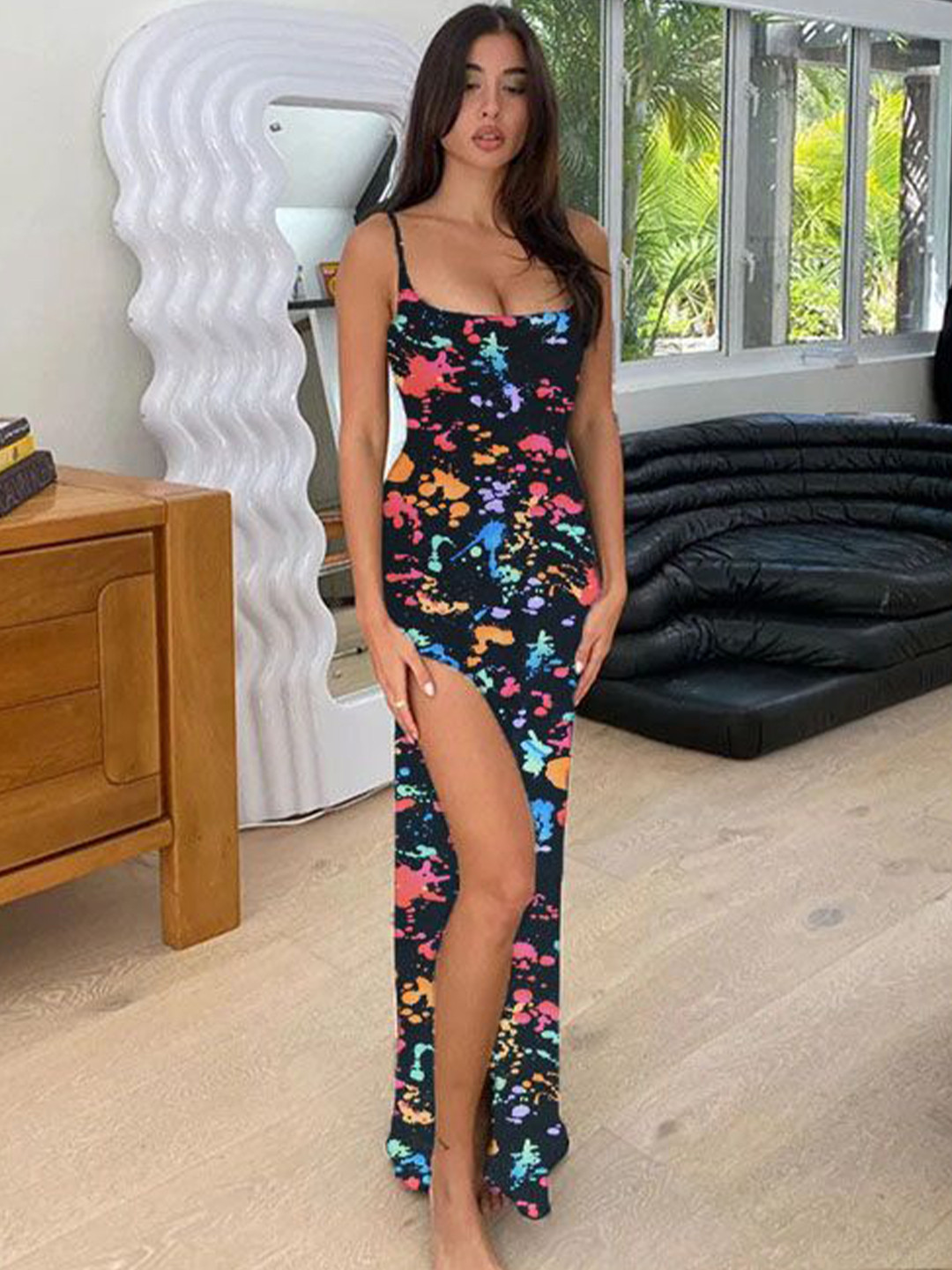 TRAQUILA Abstract Print Bodycon Maxi Dress