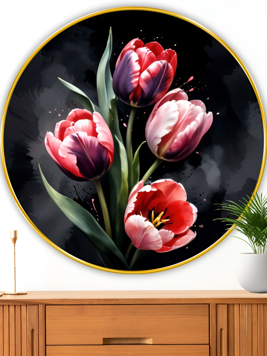 Myntra Elegant Homes Beautiful Flower Wood Wall Round Paintings Wall Art - 23 x 23 In