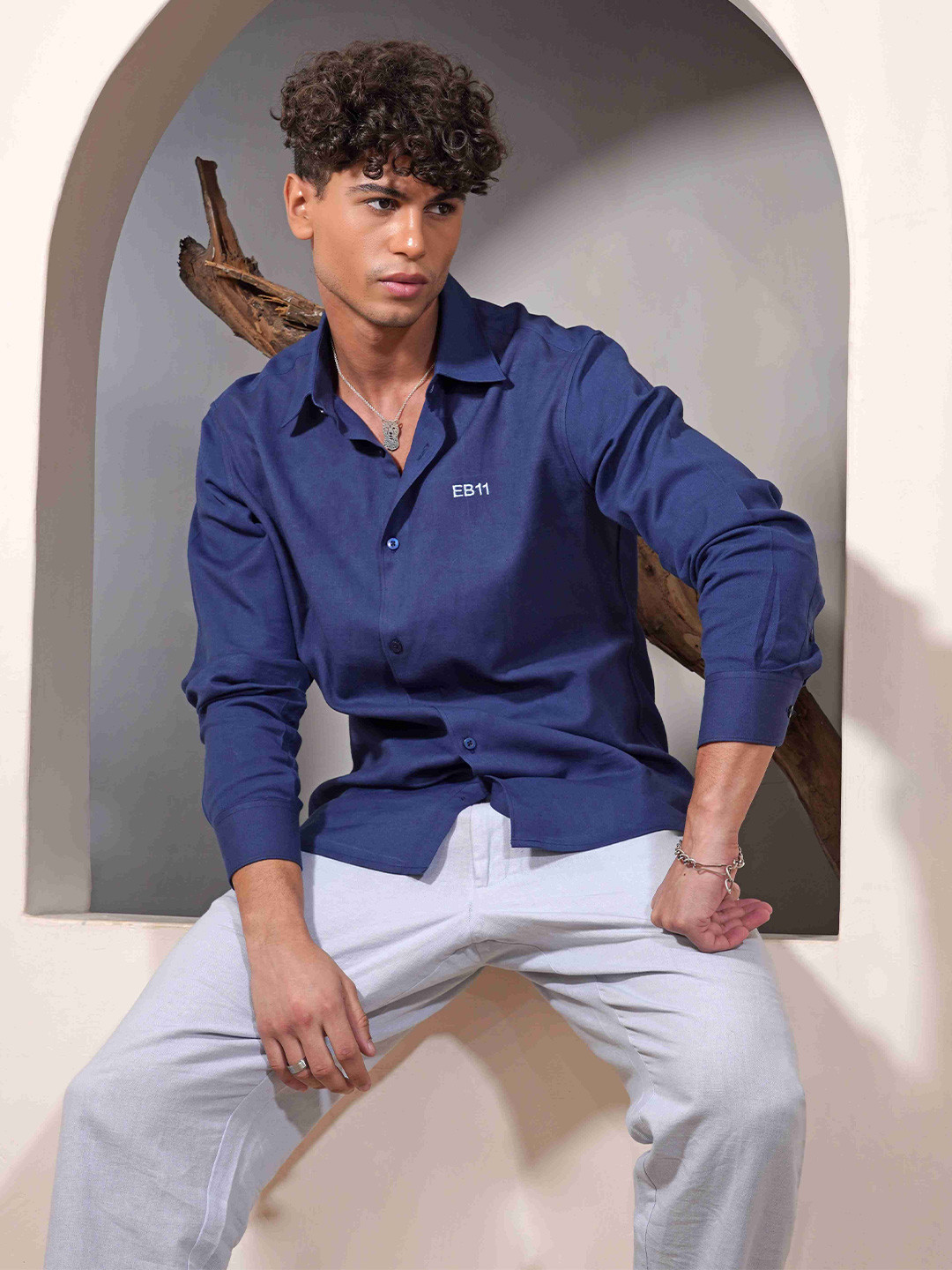 Eleven Brothers Blueberry Chip Casual Linen Shirt