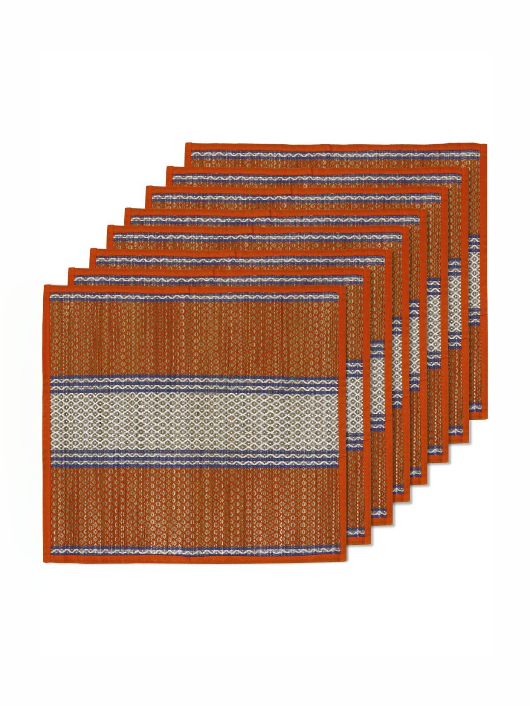 HOKIPO 8Pcs Orange-Colored & White River Grass Patterned Floor Mats
