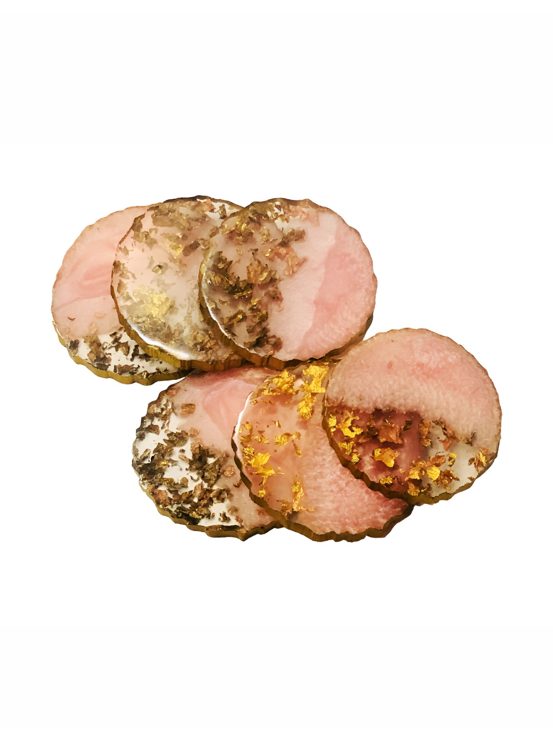 ShopMeFast 6-Pcs Pink & Brown Round Resin Coaster Set