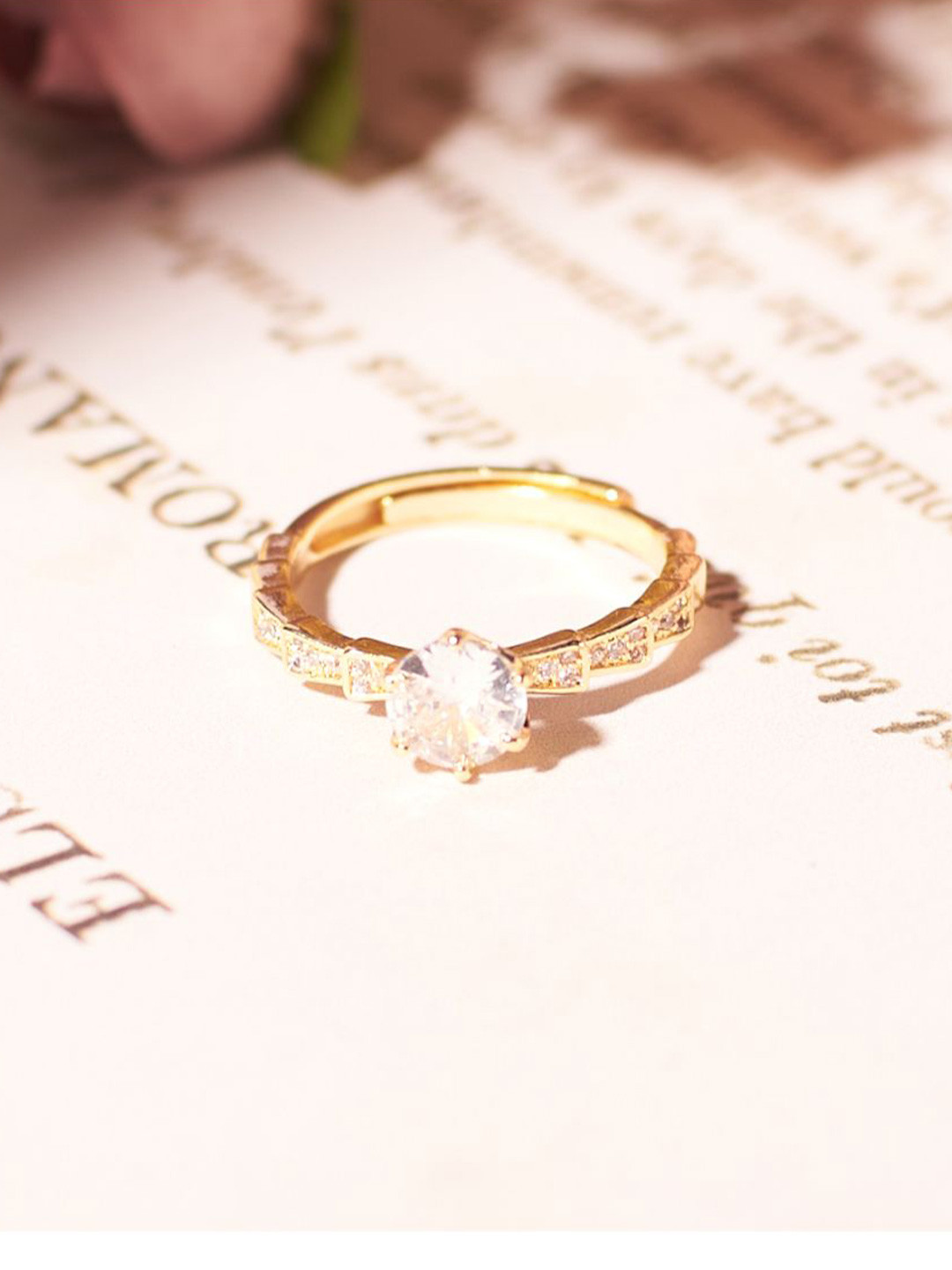 SALTY Gold American Diamond Studded Ring For Women & Girls