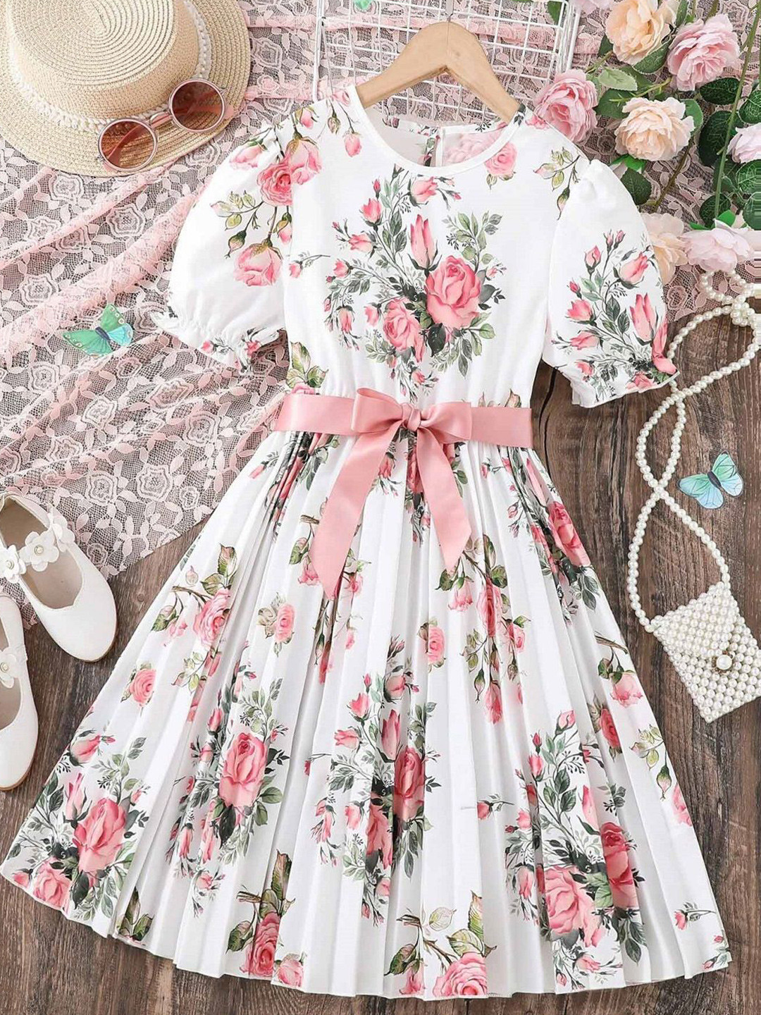 BAESD Floral Print Gathered or Pleated Fit & Flare Dress With Belt