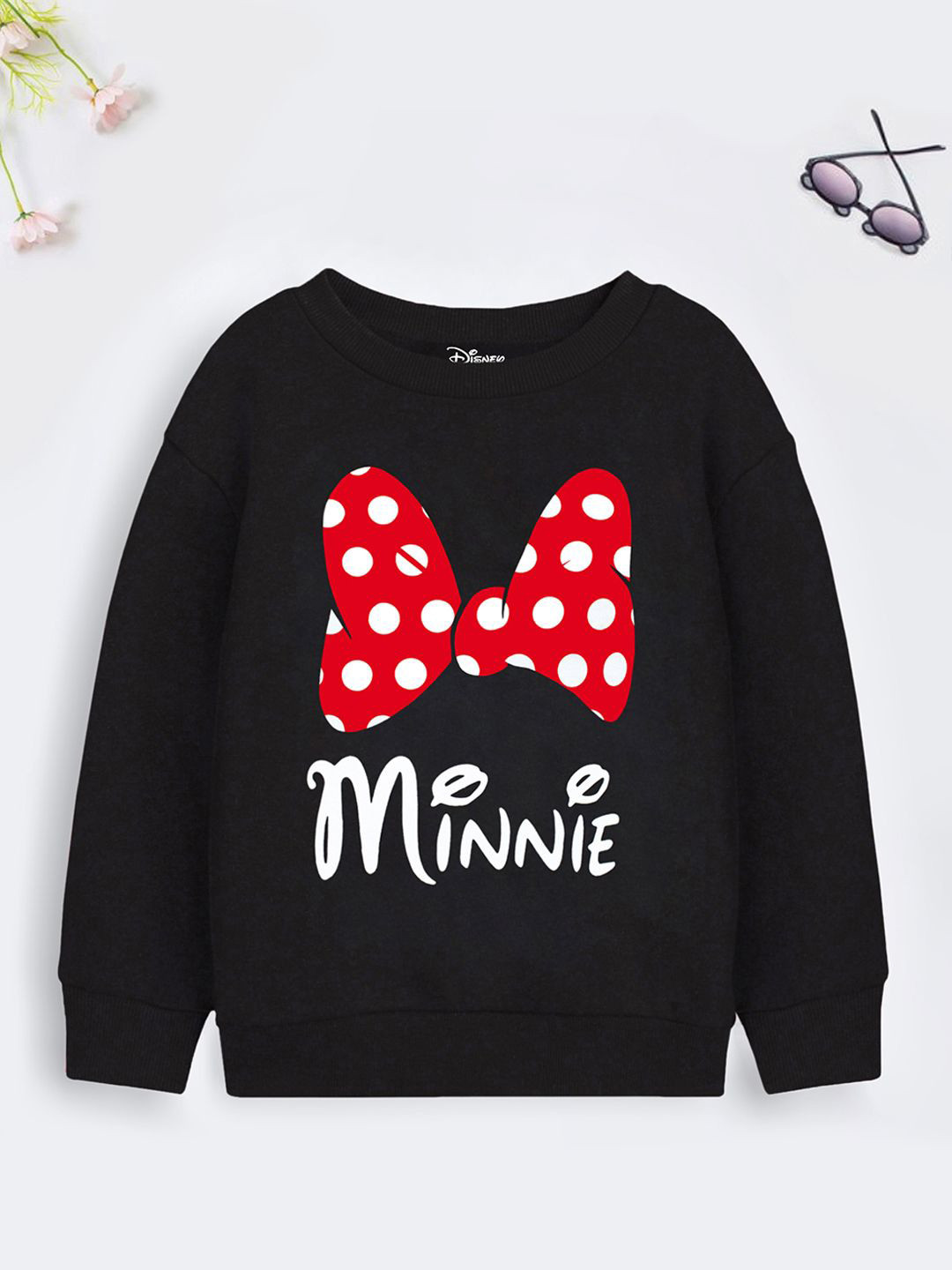 Disney By Miss and Chief Girls Black & Red Minnie bow Printed Fleec Sweatshirt