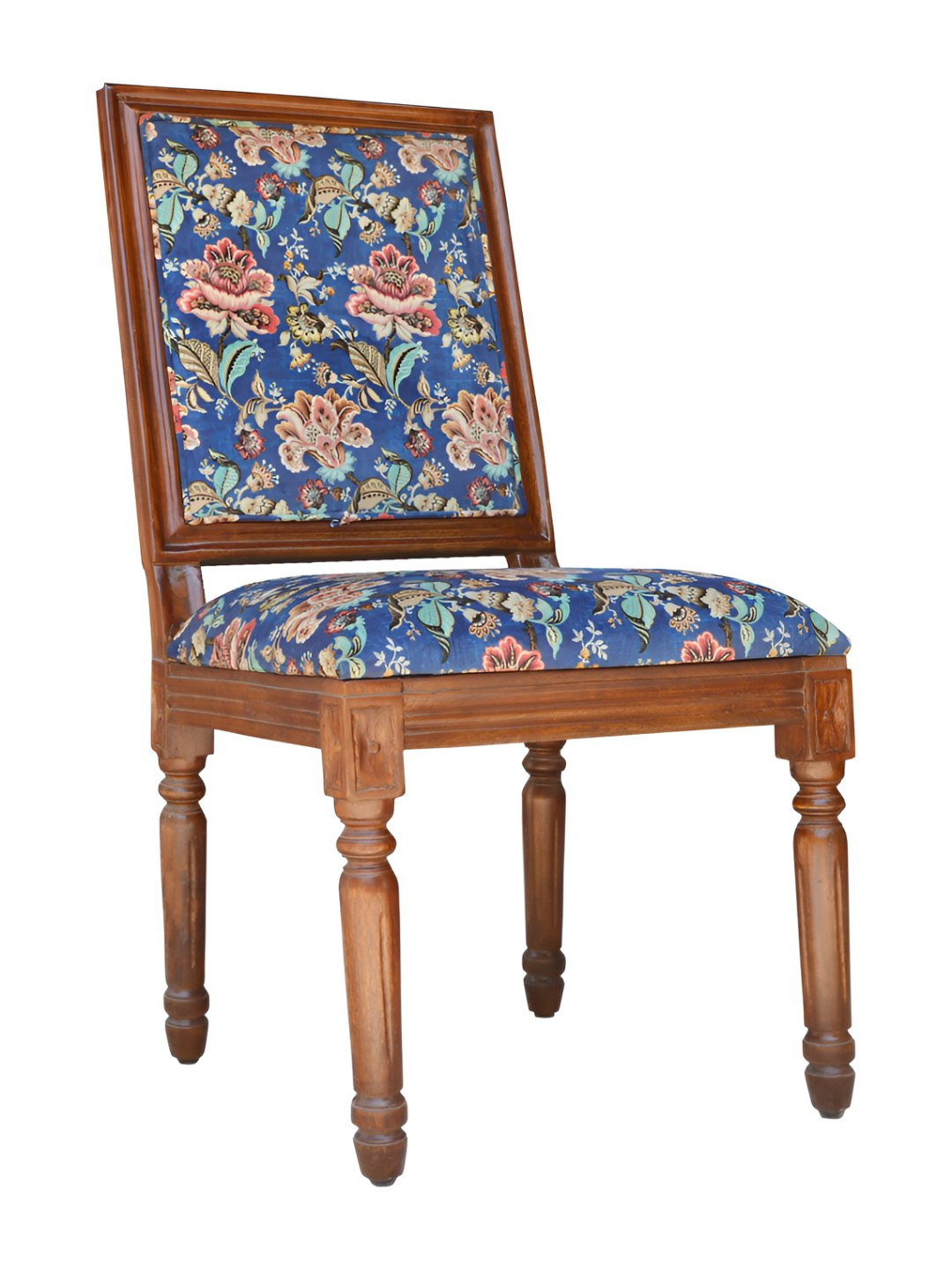GLOBALLY INDIAN Blue And Brown Vintage-Style Wooden Lounge Chair