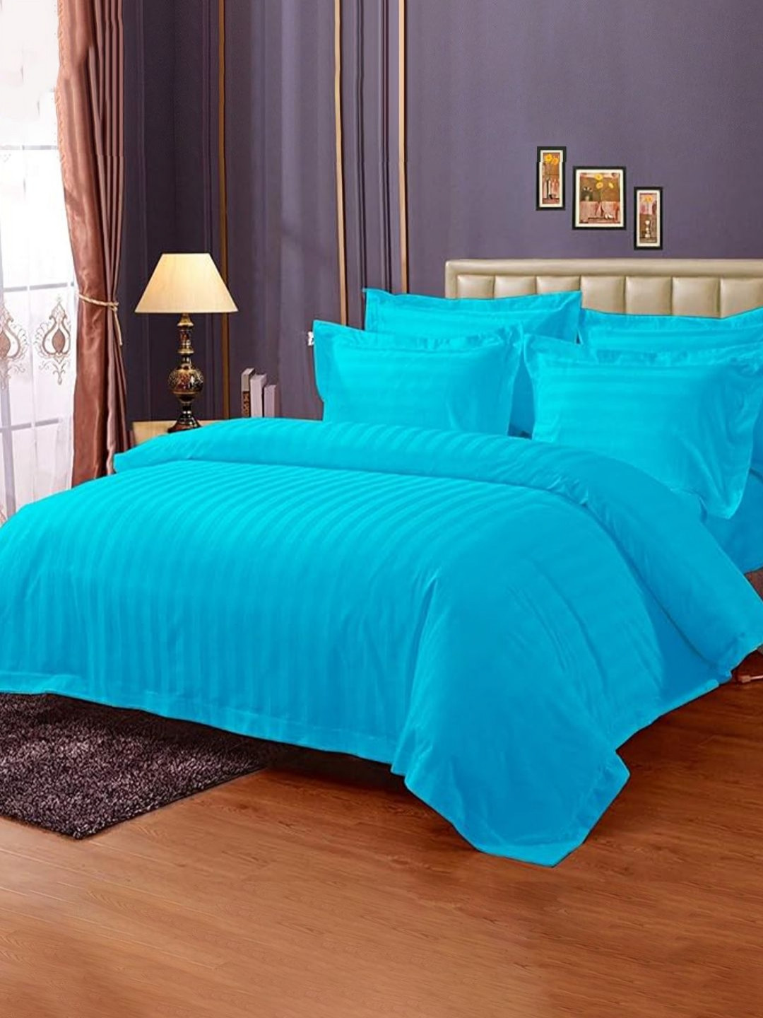 Enchant Home Platinum Stripe King Sea Green Striped Pure Cotton Skin-Friendly 250 TC Fitted King Fine Bedsheet with 2 Pillow Covers-108 x 108 inches