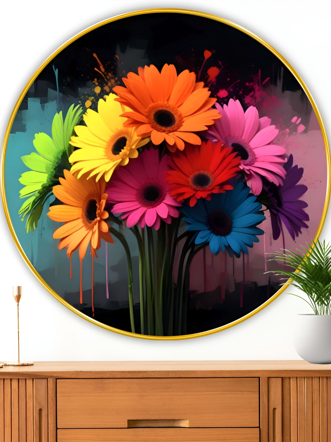 Myntra Elegant Homes Beautiful Flower Canvas Wall Round Paintings Wall Art -23 x 23in