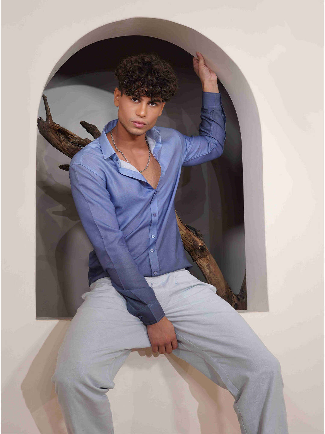 Eleven Brothers Black Currant Casual Ombre Linen Shirt