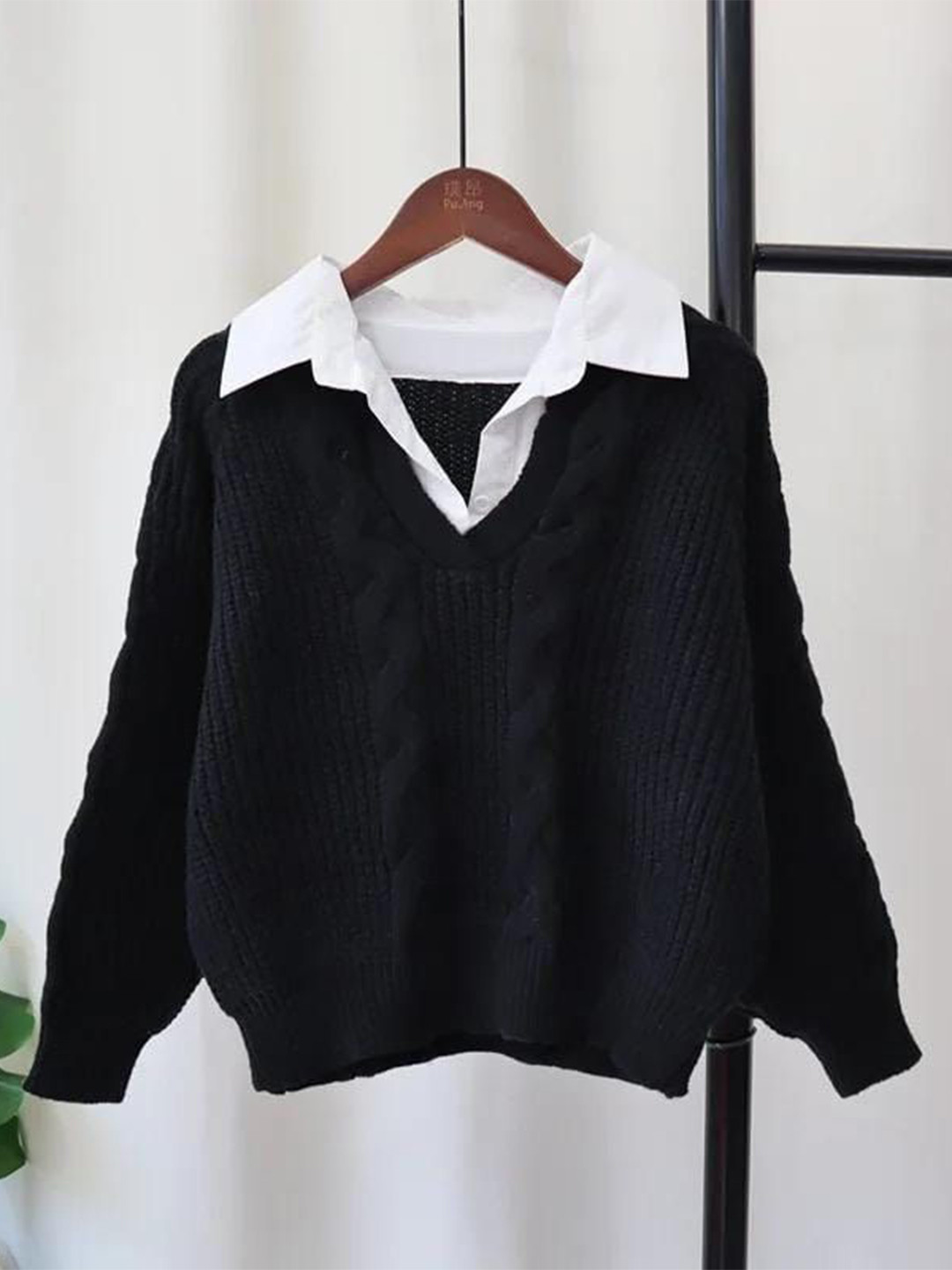 Miss Mosa By Akanksha Women Black Siya Statement Tops With Attached Sweater
