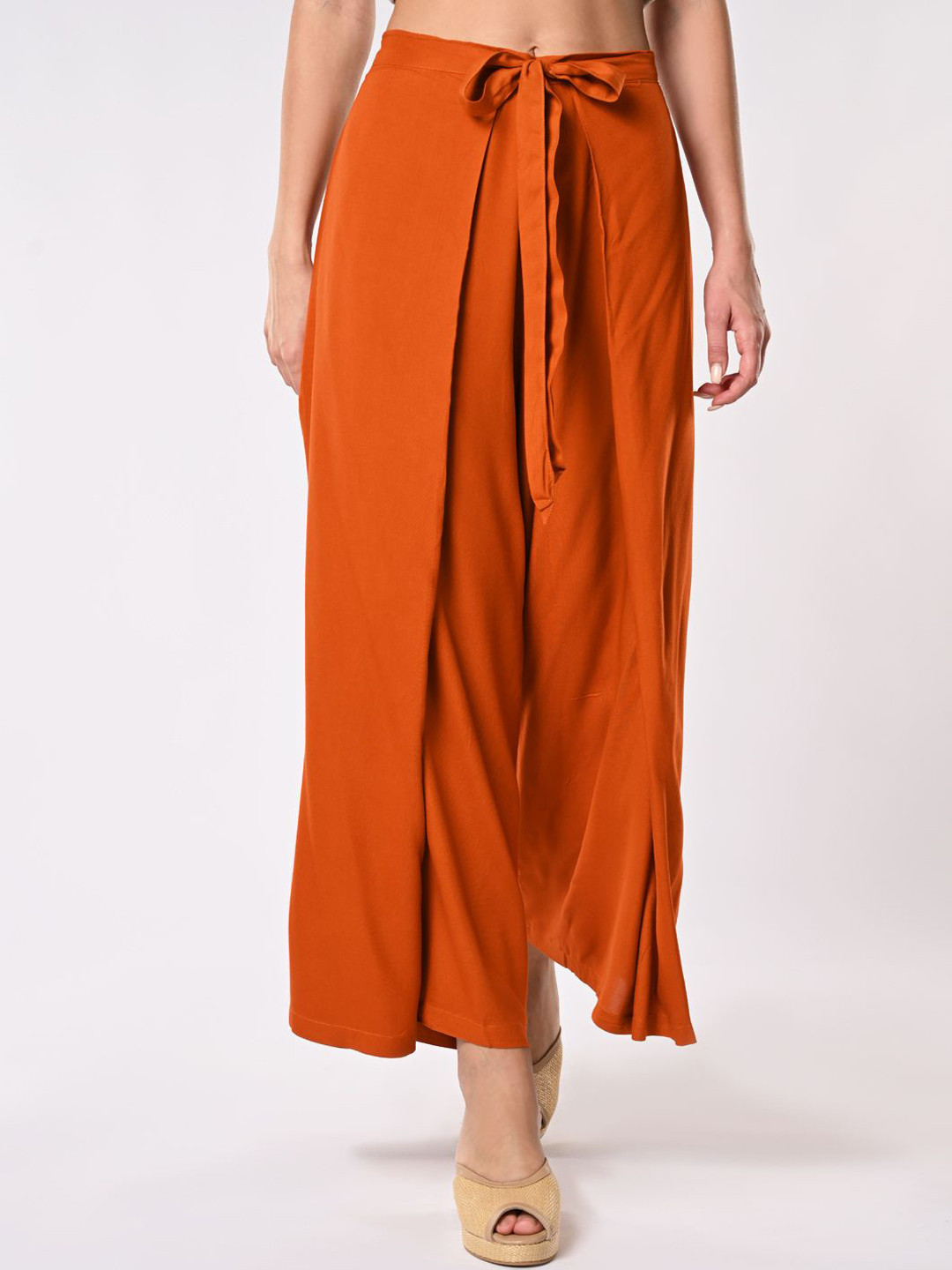 Iti Women High-Rise Flared Trousers With Front Tie-up