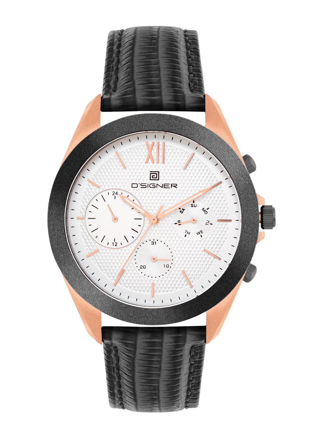 D'SIGNER Men Brass Dial & Leather Straps Analogue Multi Function Watch 902RGBTL.2G