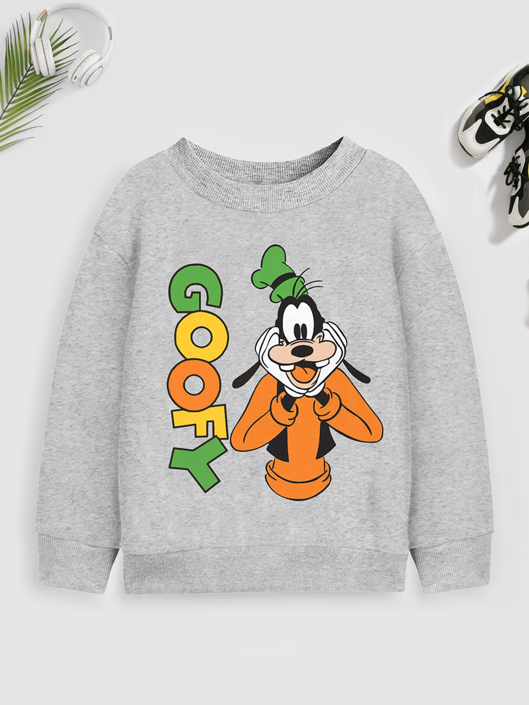 Disney By Miss and Chief Boys Grey Goofy Printed Fleece Sweatshirt