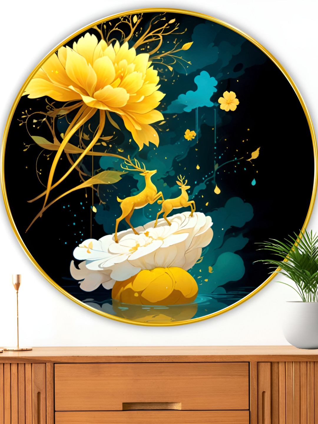 Myntra Elegant Homes Black & Yellow Floral and Botanical Canvas Wall Paintings