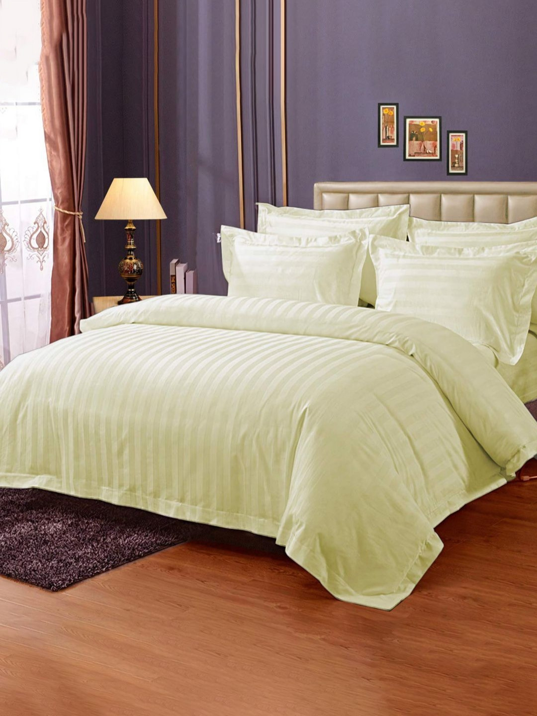 Enchant Home Platinum Stripe King Cream Striped Cotton King Bedsheet Set 2.74m X 2.74m