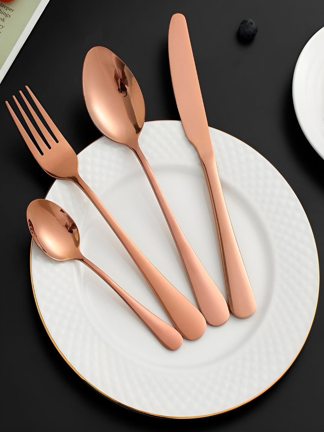 HOKIPO Rose-Gold-Toned 24 Pieces Stainless Steel Cutlery Set With Luxury Gift box
