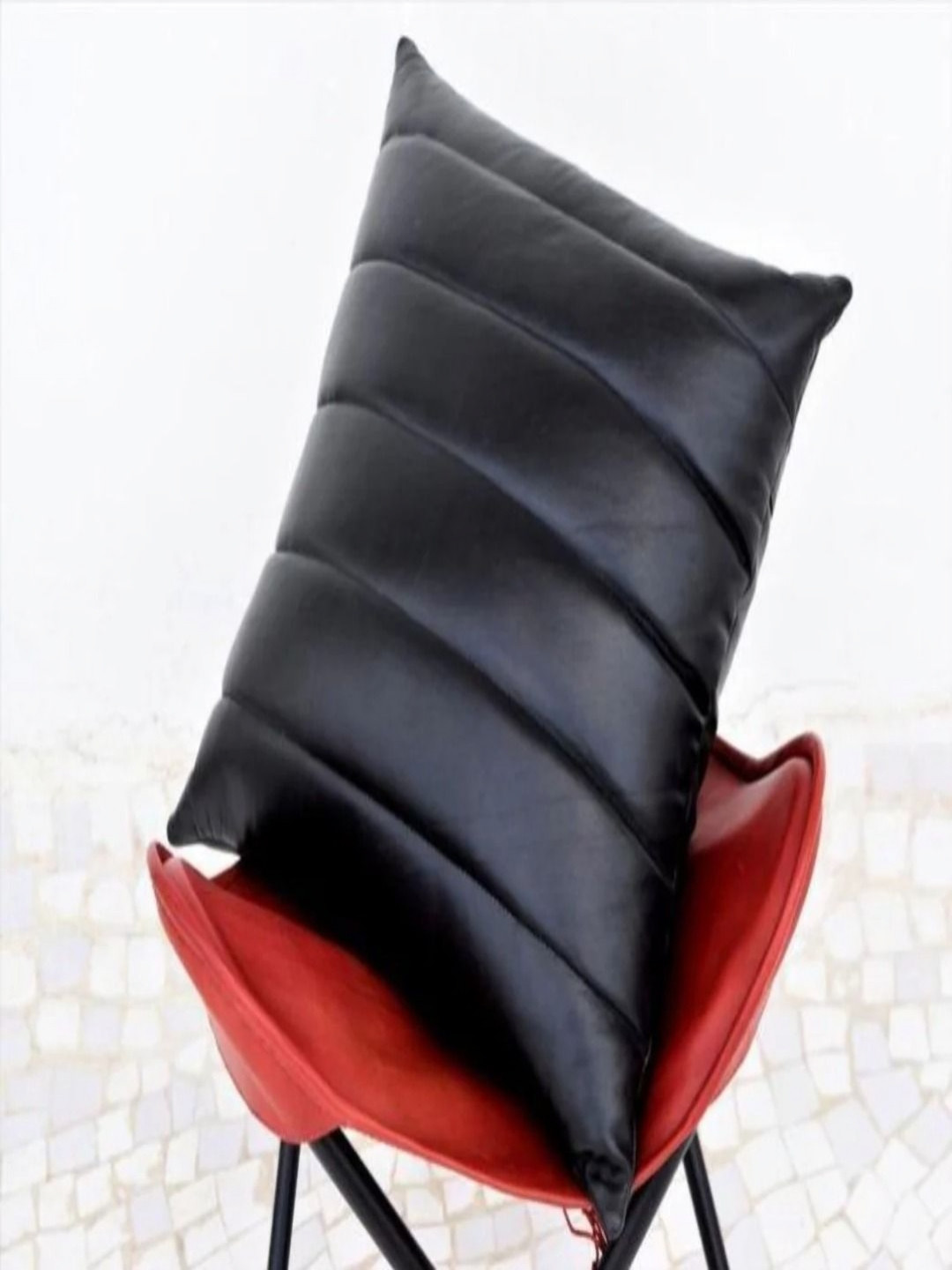 NOORA Black Geometric Leather Durable Textured Rectangle Cushion Cover -15.7x15.7In