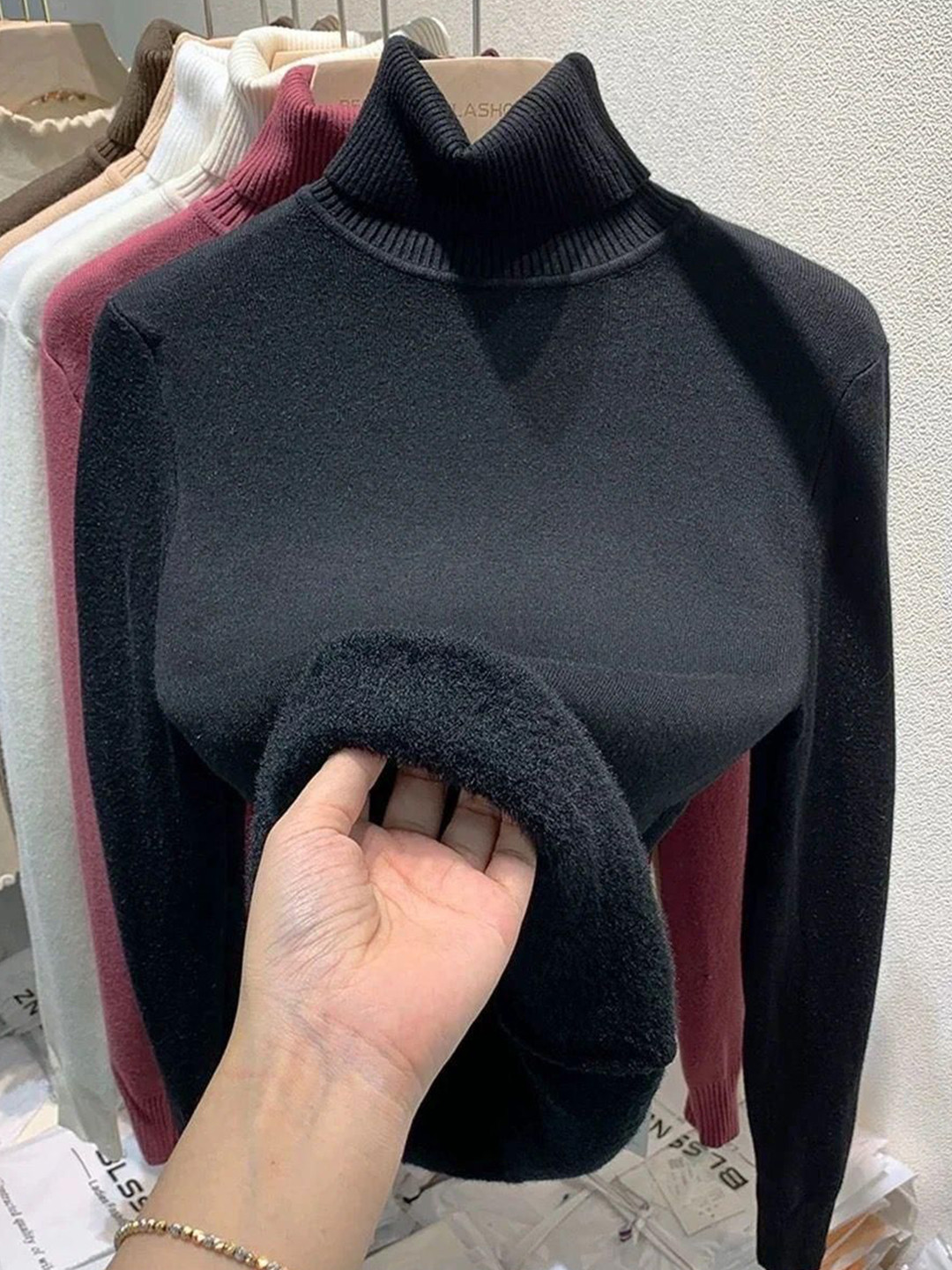 Miss Mosa By Akanksha  Women Woollen Black Esther Statement Pullover Fleece Lined