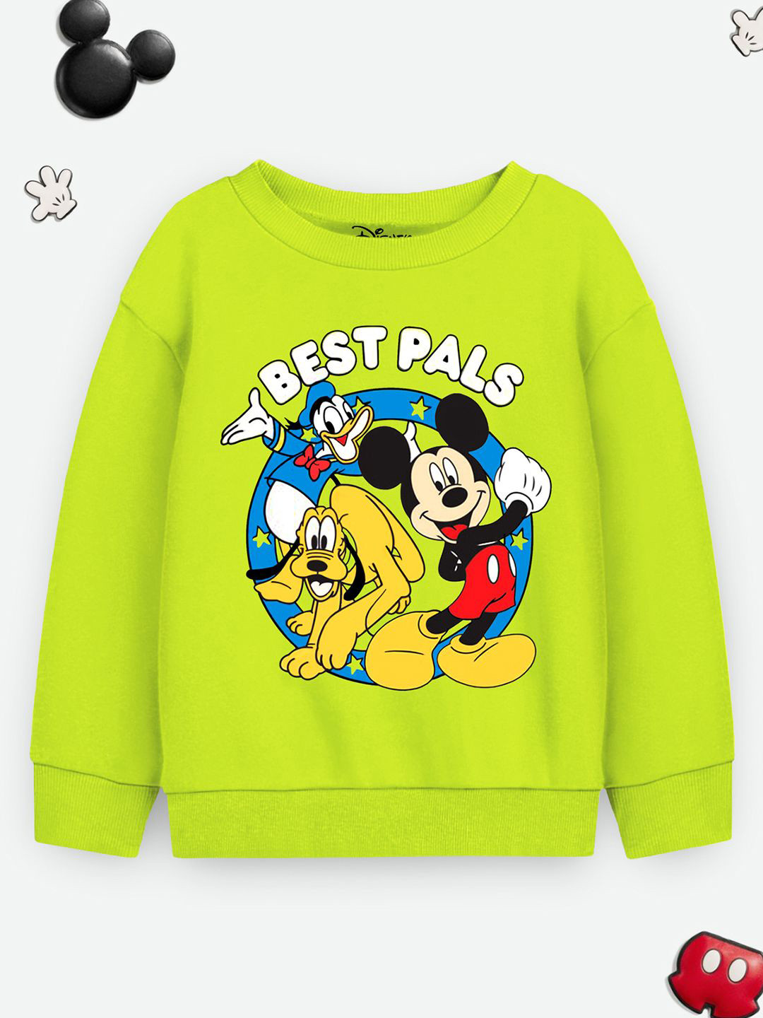 Disney By Miss and Chief Boys Green Mickey & Friends Printed Fleece Sweatshirt
