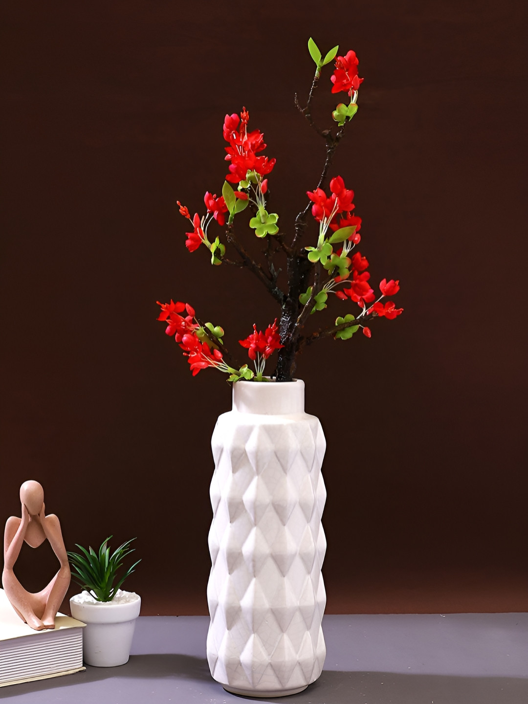 Myntra Elegant Homes White Geometric Designed Ceramic Vase