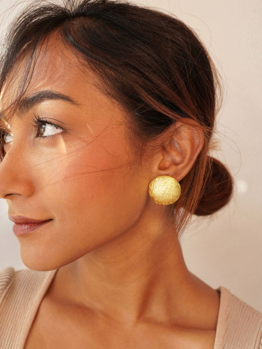 House of Pehr Stunning Gold Plated Round Statement Studs Earrings