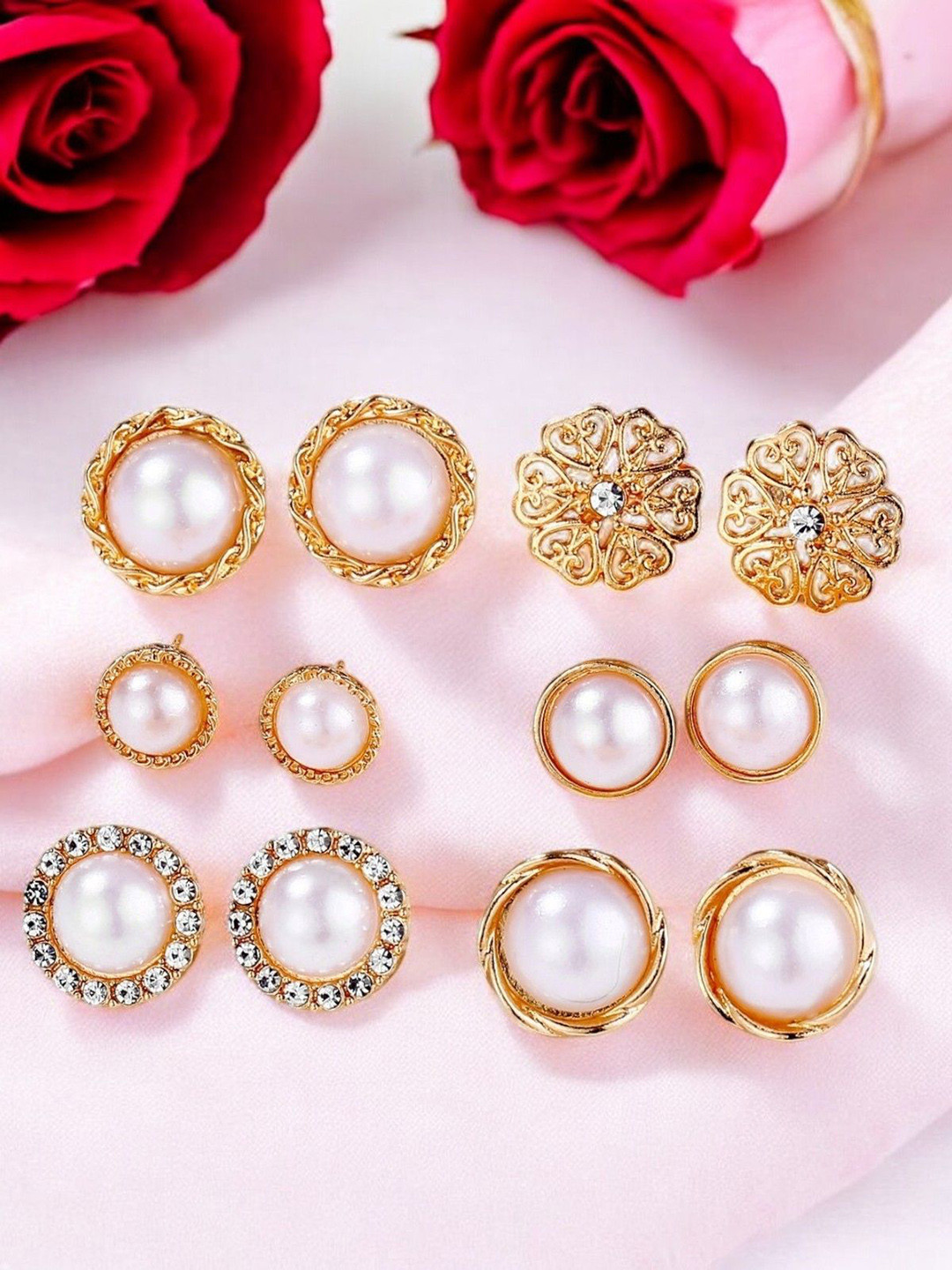 OOMPH Set of 6 Pearls Contemporary Shaped Studs