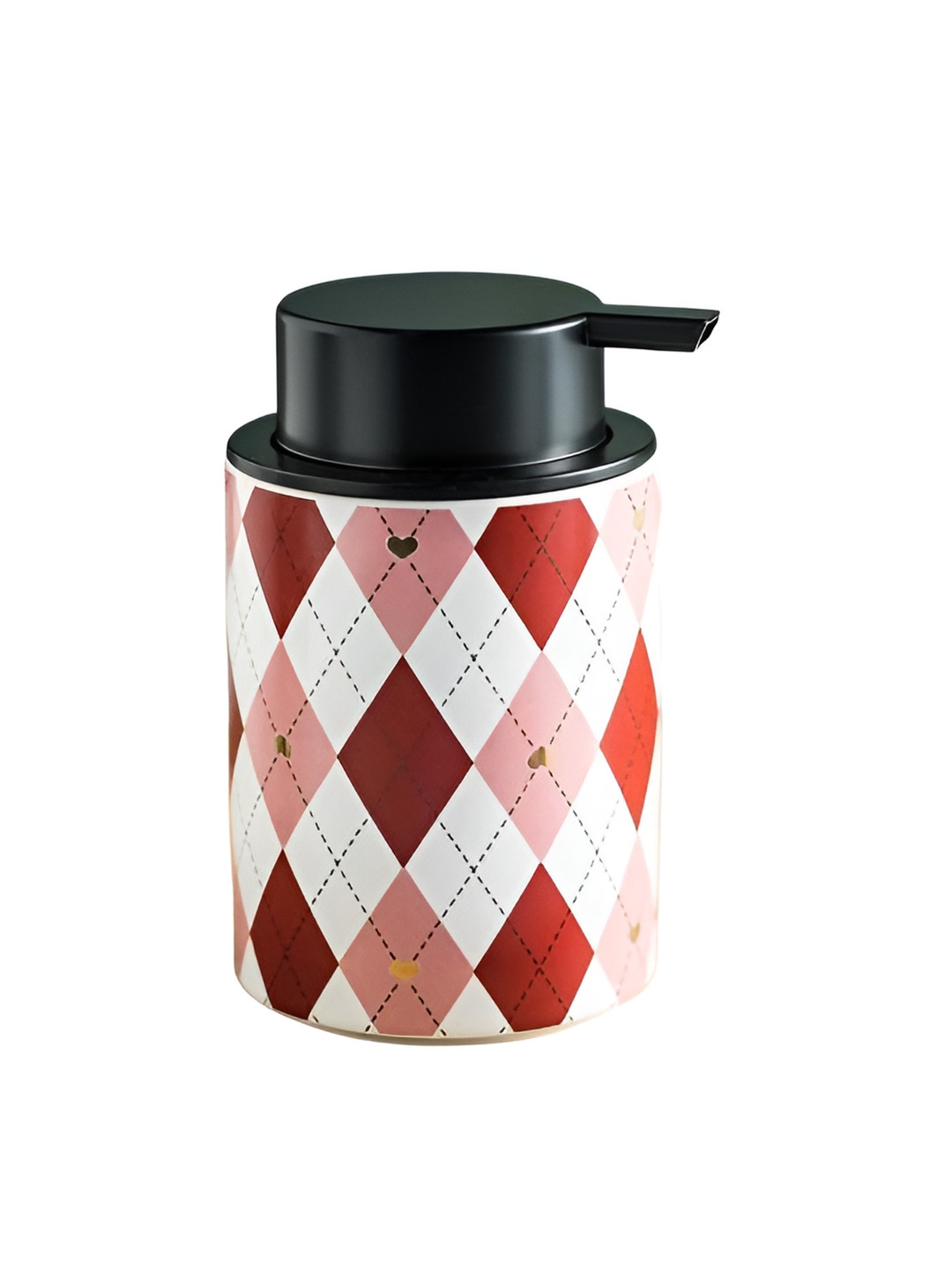 FabSeasons Red & White Checked Ceramic Suction Soap Dispenser 350 ml