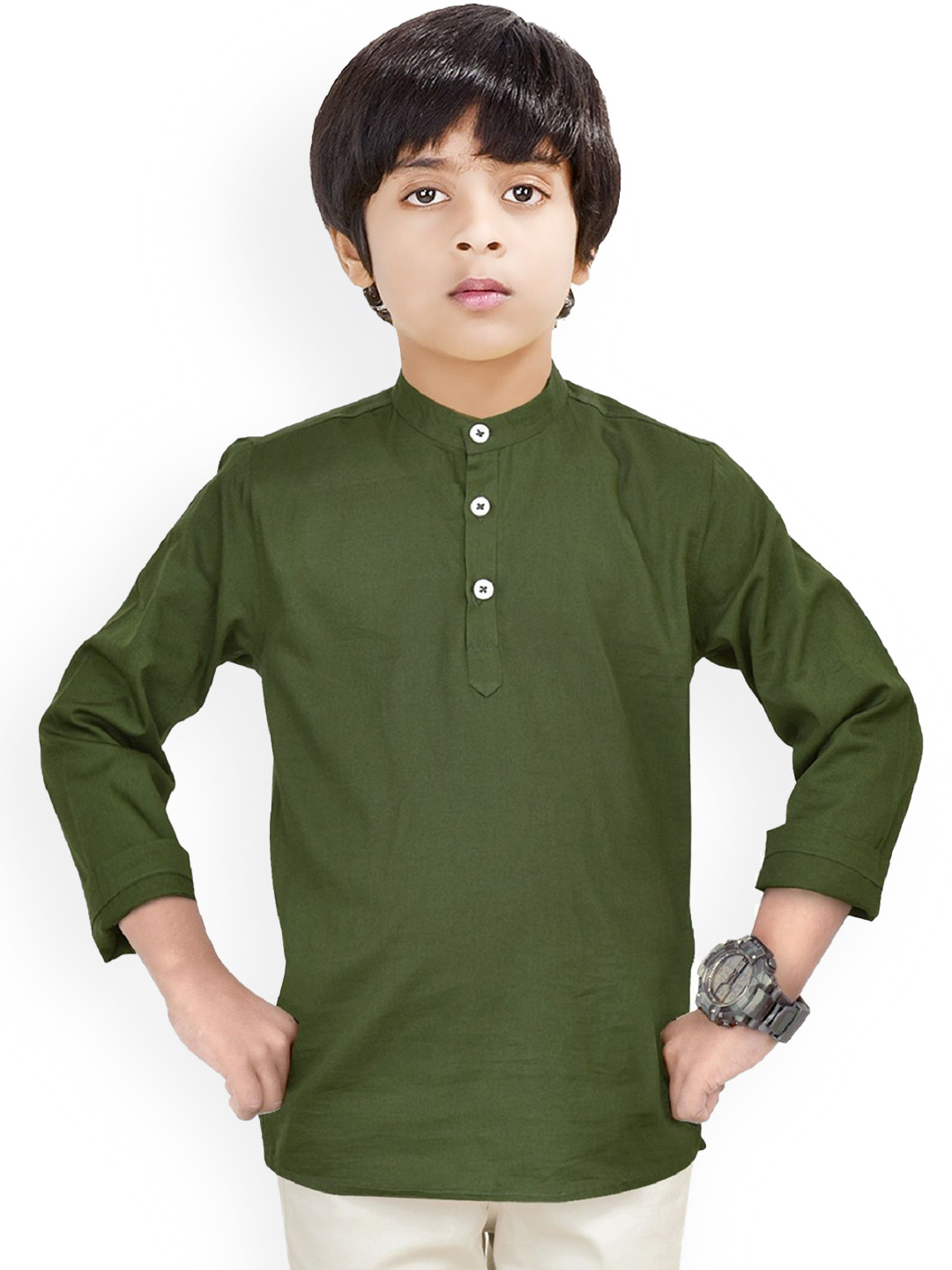 MADE IN THE SHADE Boys Band Collar Pure Cotton Short Kurta