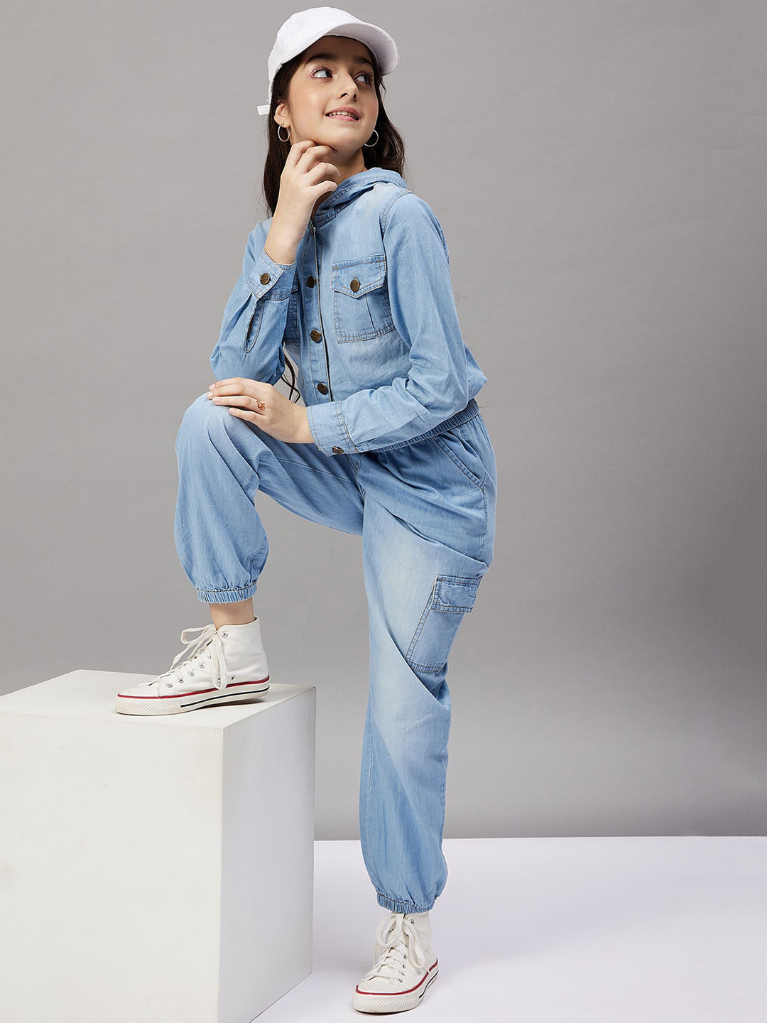 Stylo Bug Girls Hooded Pure Cotton Shirt With Jogger